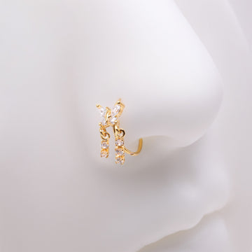 Detail View 1 of Golden Butterfly Sparkle Dangle Gem Drop Bendable Hoop Ring-Clear Gem